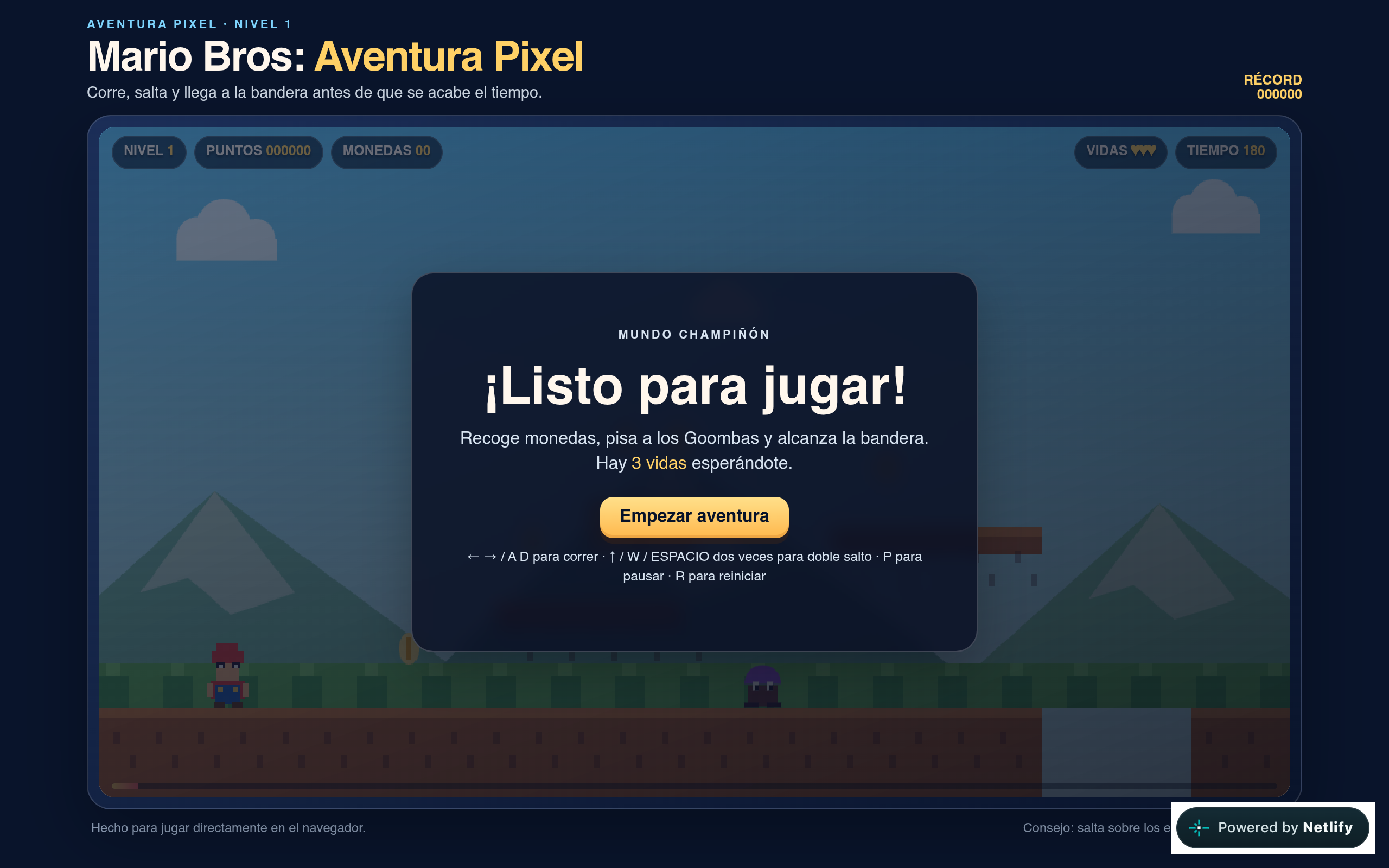 Captured preview of the Mario Bros Aventura Pixel builder website.