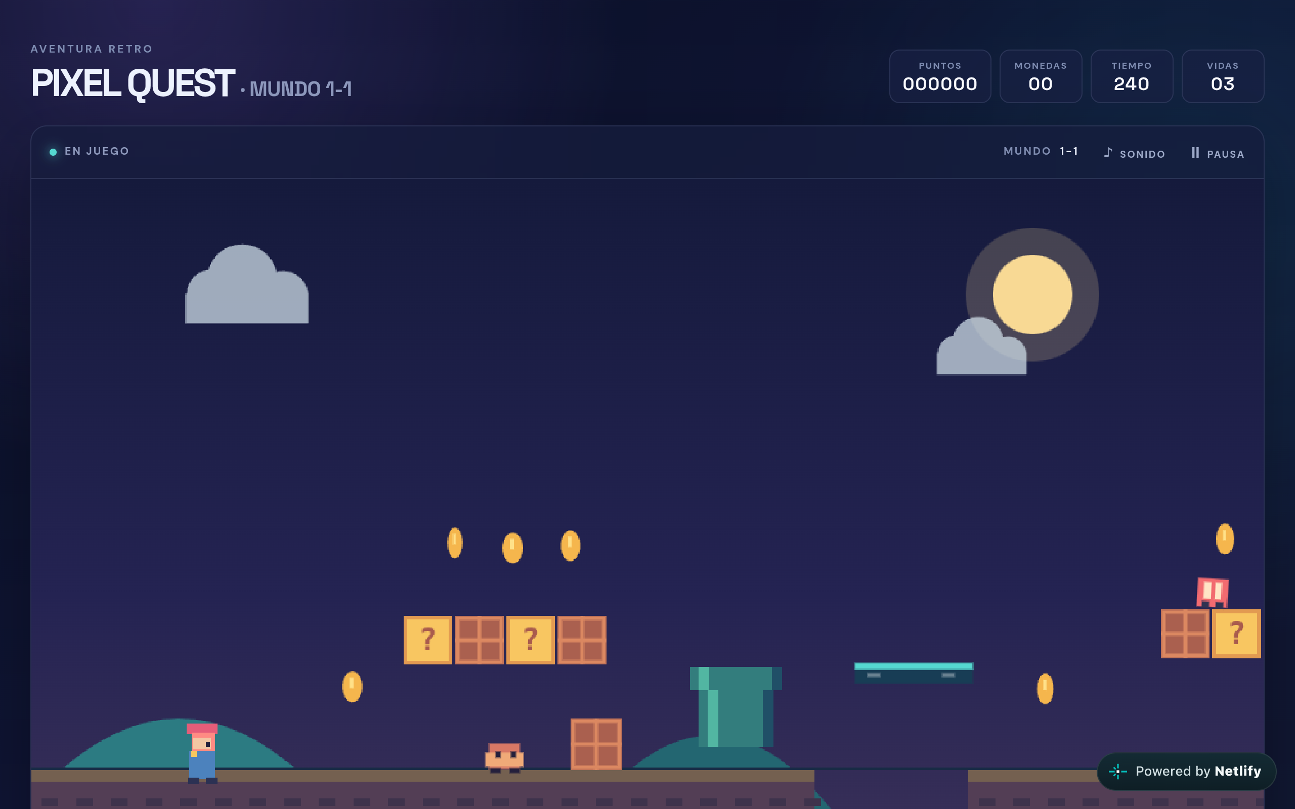 Captured preview of the Pixel Quest Mundo 1-1 builder website.